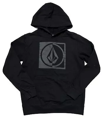 VOLCOM Size L Black Hoodie Roundabout Pullover Logo Sweatshirt Boys • $19.99