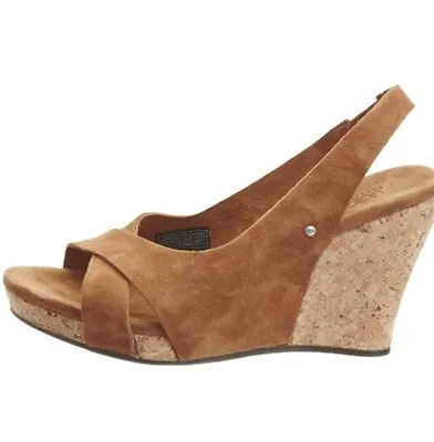 Ugg Hazel Platform Wedge Sandals Heels Brown Suede Women 10 • $55