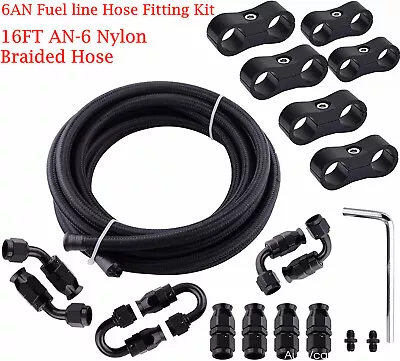 6AN 3/8  CPE Hose Tube Nylon Braided Stainless Steel Fuel Line Fitting Kit 16FT • $90.25