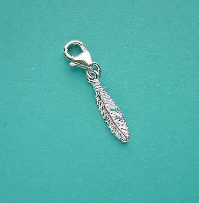 CLIP ON 925 Solid Sterling Silver FEATHER Charm / With Trigger Clasp • £6.83