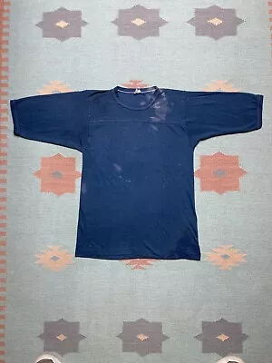 Vintage 1970s 80s Blank T Shirt Half Sleeve Faded Blue Grunge The Knits Soft Med • $25