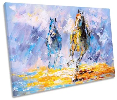 Horses Galloping Blue Repro SINGLE CANVAS WALL ARTWORK Print Art • £24.99