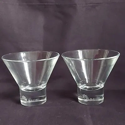 Malibu Martini Cocktail Glass X2 Logo Spell Out Home Bar Man Cave Party Unused • £10