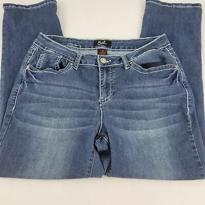 Earl Womens Jeans 10 Straight Leg Flap Pockets Dark Blue Denim Wash Short Inseam • £24.32