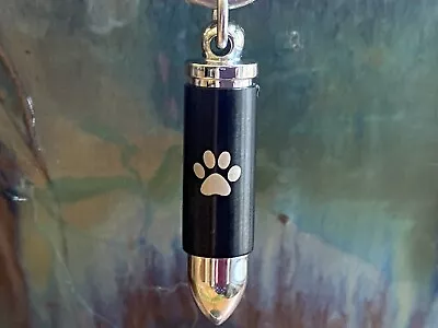 Bullet Pet Cremation Urn Pendant SMALL Black Silver Holds Ashes Dog Cat Paw Mans • $11.59