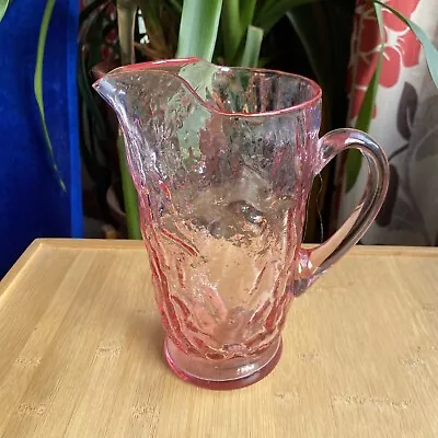 Morgantown Glass Pink Crinkle Pitcher Seneca Driftwood Applied Handle Vintage • $30