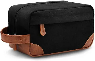 Water Resistant Leather Canvas Shaving Bag Hanging Dopp Kit Toiletry Bag - Black • $39.90