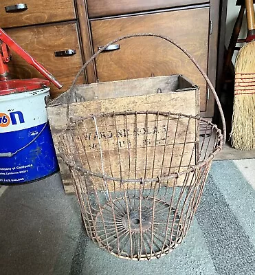 Antique Metal Wire Egg Apple Carry Basket W/ Wire Handle EX PATINA Primitive  • $27.50