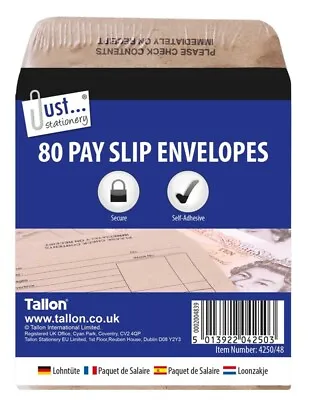 80 Wage Packets 100 X 110 Mm Pay Slip Printed Manilla Envelopes Gummed Strip • £5.99