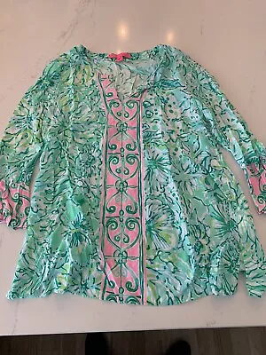 Lilly Pulitzer Top Shirt  Size S Long Sleeve Green Pink White Floral Blouse • $25