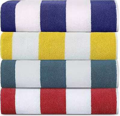 Extra Large Pack Of 2 Cabana Stripe Beach Towel  76 X 152 Cm Cotton 6 Colours • £19.99