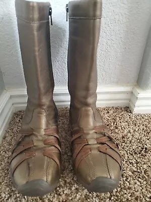 J -41 JEEP VENTURE  Soft Leather Bronze Straps Zip Moto Sporty Boots 6.5 Booties • $55