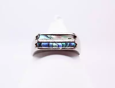 Vintage 925 Sterling Silver Abalone Shell Inlay Flat Patina Ring Sz 9¼ • $29.95