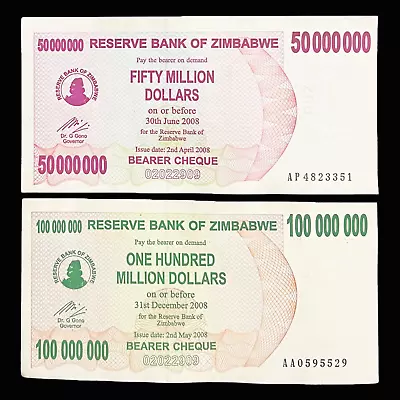 Zimbabwe 50 100 Million Dollar Bearer Cheque Bill Banknote Money - Pre Agro • $2.99