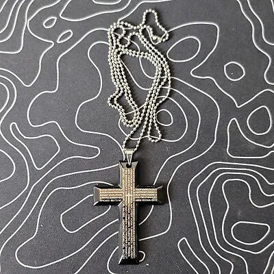 Mens Black Stainless Steel Cross Bible Lord's Prayer Pendant With Chain Necklace • $18