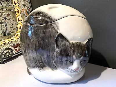 Art Pottery Cat Canister Cookie Jar Signed AG Sleeping Feline Unique Large • $24.95