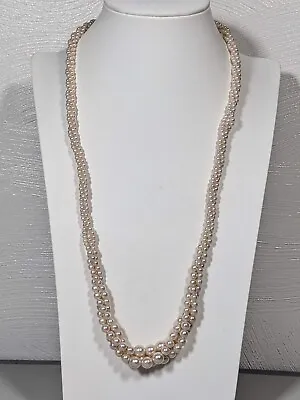 Vintage Ivory Color Faux Pearl Twist Graduated Bead Necklace 24 Inch • $7.34