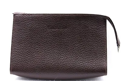 TRISH MCEVOY Luxury Brown Pebble Leather Zipper Cosmetic Bag Pouch Clutch • $179.99