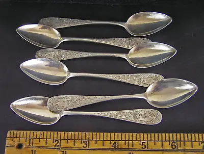 Antique Vintage German 800 Silver Floral Fruit Spoons Set Of 6 Dated 1896 SET 1 • $74.99