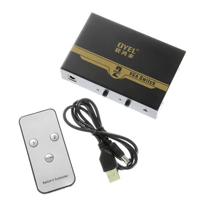 2 Port VGA Switch Box Sharing SVGA Switcher 2 PC In 1 Monitor Out+Remote Control • $13.59