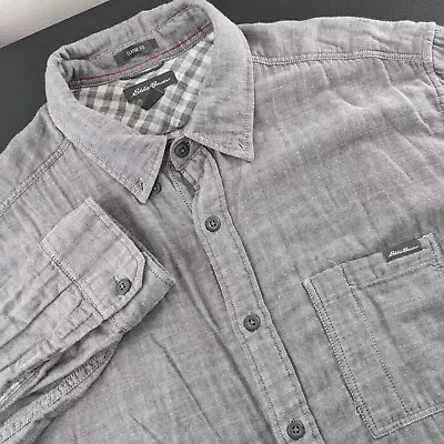 Eddie Bauer Men's LT Large Tall Long Sleeve Gray Flannel Lined Shirt • $18.41