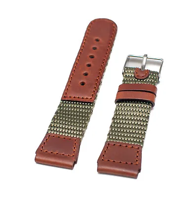 19mm Speidel Short Swiss Army Style Brown-Olive Green Leather/Nylon Watch Band • $9.74