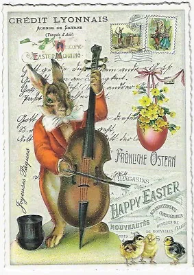 Postcard Glitter Tausendschoen Rabbit In Long Coat Playing Cello  Postcrossing • $4.95