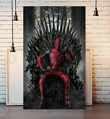 Deadpool Sitting On The Iron Throne Game Of Thrones Canvas Print Poster Artwork • £29.95