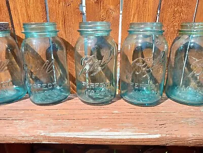 Vintage Ball BLUE Quart Perfect Mason Jars Antique Aqua Set Of 6 Jars • $50