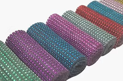 £1.99 • Buy 1 Yard Diamante Rhinestone Effect Mesh Ribbon Trim 24 Row Trimming 10 Colours