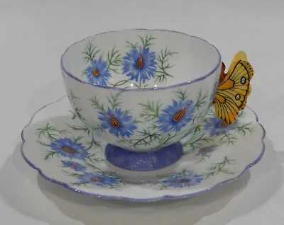 £184.01 • Buy Rare 1930s Aynsley FULL BUTTERFLY HANDLE CORNFLOWER Floral CUP & SAUCER As Found