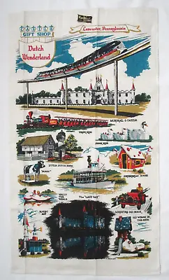 Vintage Kay Dee Linen Souvenir Tea Towel Lancaster PA Dutch Wonderland • $10