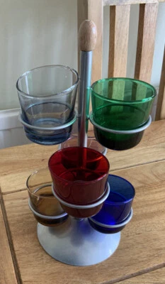 £2.99 • Buy 6 Glass Tea Light Holder Coloured On Silver Stand 10” High. Used Excellent 