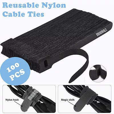 100pcs Reusable Cable Ties Nylon Hook Loop Strap Cord Ties PC TV Organiser MUAQZ • $17.98