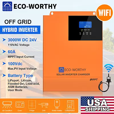 3000W 24V MPPT Solar Hybrid Inverter All In One 60A Controller For Solar Kit • $359.99