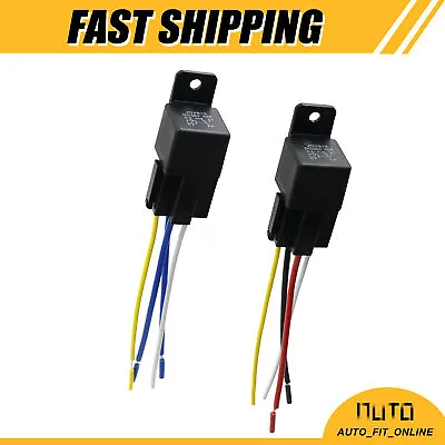 TWO DC 36V 40A SPST Auto Car Relay 4 Pin 4 Wires W/ Harness Socket Universal • $14.72