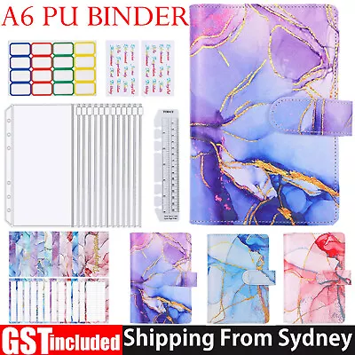 A6 PU Leather Notebook Binder Budget Planner Organizer Cover Cash Pockets Sheets • $8.78