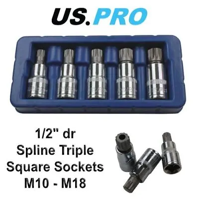 £9.85 • Buy US PRO 5 Piece 1/2  Drive Spline Triple Square Bit Sockets M10 - M18 2076