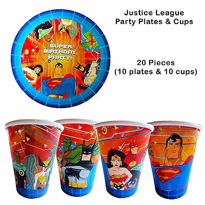 $16 • Buy Justice League Superheroes Party Plates & Cups Party Supplies - Pk Of 20 Pieces