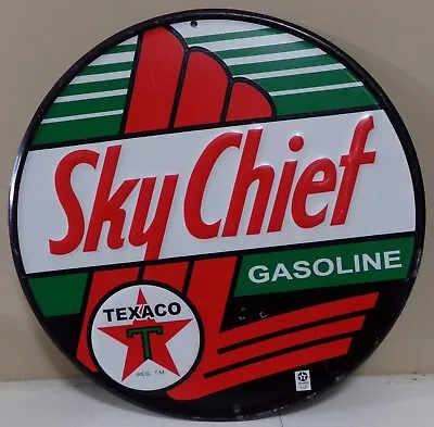VINTAGE SKY CHIEF GASOLINE 12  Round Tin Sign TEXACO • $19.50