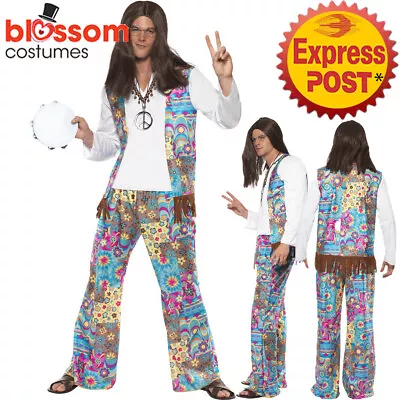 CA157 Mens 60s Groovy 70s Hippy Hippie Dance Disco Retro Fancy Dress Up Costume • $51.98