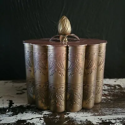 Vtg Brass Tea Box / Trinket Box Hinged Lid Pineapple Andrea Sadek Etched Patina • $38