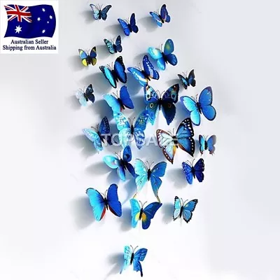 $5.99 • Buy 3D Butterfly Wall Sticker Home Decor, Wedding Decor Removable 12Pcs Blue