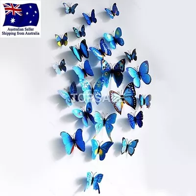 3D Butterfly Wall Sticker Home Decor Wedding Decor Removable 12Pcs Blue • $5.99