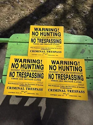 Vintage Lot Of 3 NOS No Hunting No Trespassing Signs Coffman Sign Tomahawk WI • $60
