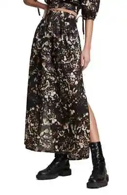 $215 ALLSAINTS  Asta Kettu  Maxi A Line Skirt - Linen Blend - Black Print - US 0 • $114.99