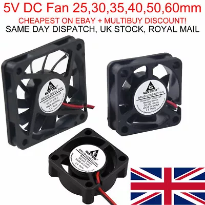 DC FANS 5V 12V 24V In 25mm 30mm 35mm 40mm 50mm 60mm 80mm - 2.5mm Connector • £4.99