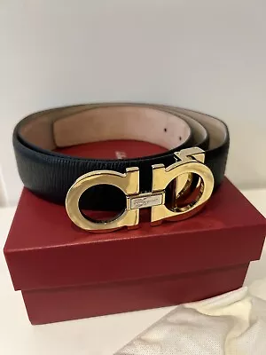 £330 • Buy Salvatore Ferragamo Gold Buckle | Black  Belt 100 / 36