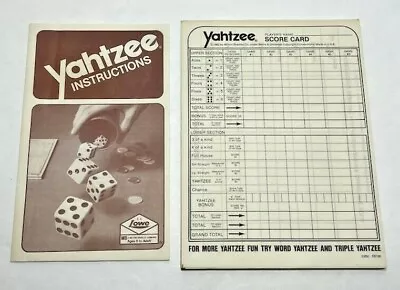 Vintage 1982 MB ES Lowe Yahtzee Score Sheets & Instructions • $2