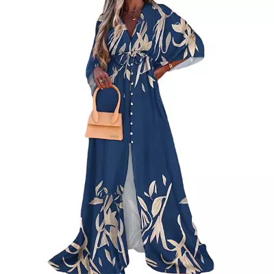 Ladies Maxi Dresses V Neck Long Dress Women Kaftan 3/4 Sleeve Party Coverup Sexy • $37.93